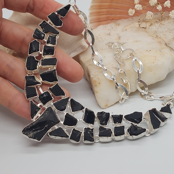 Artisan Silver 925 Handcrafted Necklace Genuine Raw Black Onyx Stone - Picture 9 of 15